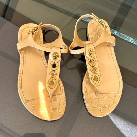 Coach Phila Women’s Jelly‎ Thong Sandals Size 6 Gold - Picture 4 of 14